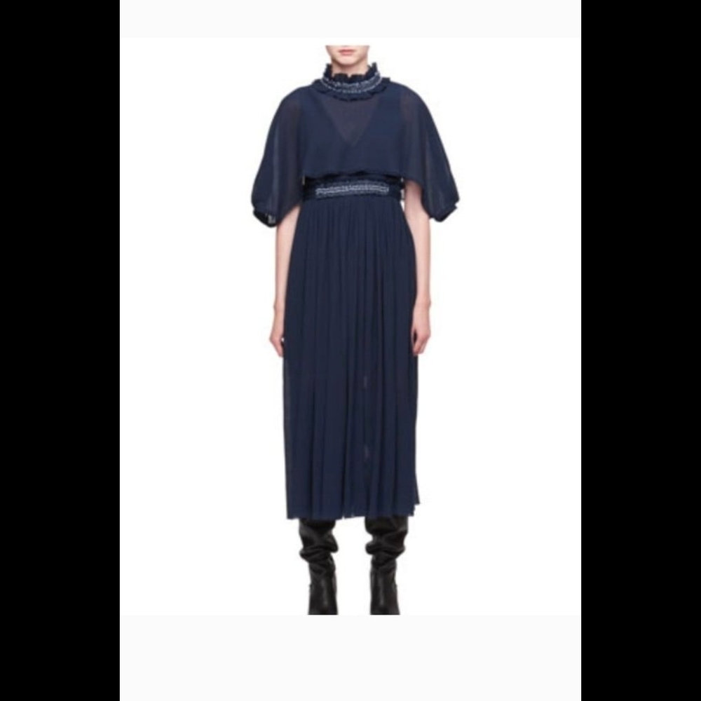 Chloe Embellished Crépon Evening Gown w/ Removable Cape
